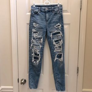 American Eagle Jegging High Rise Curvy Distressed Patched Jeans womens size 0